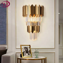 Youlaike luminária de parede, arandela moderna de ouro e cristal de dois níveis para cabeceira sala de estar cristais 2024 - compre barato