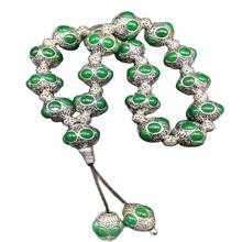 China Old Tibetan Silver Inlaid Green Colour Jade Bead Hand String Bracelet Holding Rosary Beads 2024 - buy cheap