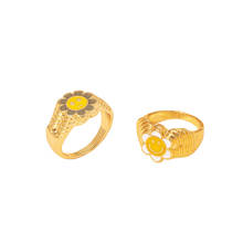 Anillos de banda para el dedo para mujer, joyería de fiesta elegante con Flor de Oro, esmalte, girasol, sonrisa, moda coreana, 2021 2024 - compra barato