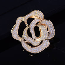 OKILY Delicate Gold Zircon Rose Flower Brooches Fashion Shawl Scarf Clip Pin Jewelry for Women Coat Dress Corsage Accessories 2024 - buy cheap