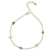 Pulseira moderna esmaltada vermelha, bracelete com pingente de mau olhado turco, lua azul, estrela e ouro ajustável, joias de festa femininas 2024 - compre barato