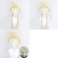 Final Fantasy VII-Peluca de pelo sintético resistente al calor para Cosplay, pelo rubio de lino, con borlas, FF7, con gorro 2024 - compra barato