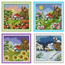 Joy Sunday Stamped Four Seasons Landscape Cross Stitch Kit 11CT 14 CT DIY Hand Embroidery Crafts Needlework Material Package Set 2024 - buy cheap