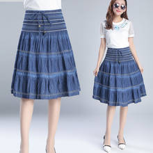 2021 Summer Skirts Womens Vintage Elastic Waist Jeans Skirt Blue Denim Pleated Skirt Women Casual Wild Plus Size Skirt Female 2024 - buy cheap