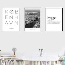 Imagem do cartaz preto e branco lona copenhagen dinamarca cidade paisagem pintura de parede decoração para casa arte nórdica 2024 - compre barato