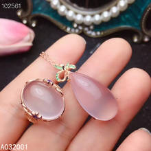 Kjjeaxcmy jóias finas natural rosa quartzo 925 prata esterlina feminino gemstone pingente colar conjunto anel suporte teste clássico 2024 - compre barato