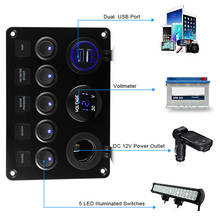 Waterproof Digital Voltmeter Boat Switch Panel Car Switch Panel Dual USB Port 12V Outlet Combination Marine LED Rocker 5 Gang 2024 - buy cheap