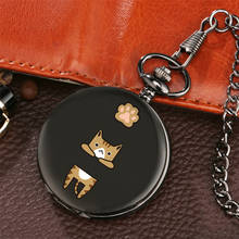 Reloj de bolsillo Retro con pantalla de gato de dibujos animados, reloj colgante negro liso con movimiento de cuarzo, regalos para niños, cadena de bolsillo de 30 cm 2024 - compra barato
