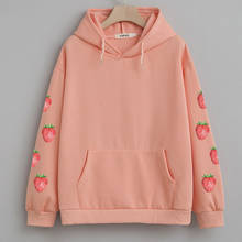 Harajuku Strawberry Lavender Pink Sweatshirt Autumn Winter Kawaii Loose Long Sleeves Tops Oversized Hoodies Women Tracksuit 2024 - buy cheap