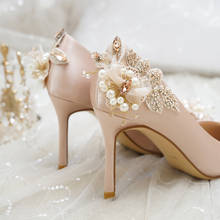Женская свадебная обувь; Новинка 2020 года; Свадебная обувь; Цвет Шампань; Туфли подружки невесты на высоком тонком каблуке из шелковой ткани; Свадебные туфли со стразами 2024 - купить недорого