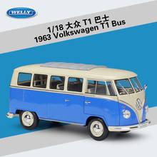 Welly diecast 1:18 1963 vw t1 bus simulador de alta liga de metal modelo de carro 2024 - compre barato