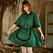 Dark Green Old Castle Turtleneck Slim Temperament Maid Dress With Cape Costumes 2024 - buy cheap