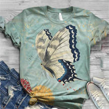 Женская хлопковая футболка с коротким рукавом, свободная футболка большого размера с принтом бабочки, уличная одежда в стиле Харадзюку, лето 2021 2024 - купить недорого