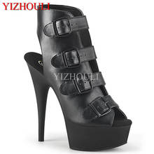 Sexy buckle 15 cm fashion ankle boots, high heel 6 inch summer boots, women's club model high heel ankle boots 2024 - buy cheap