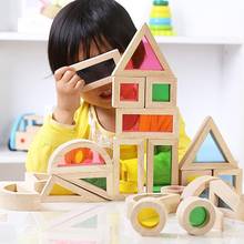 Blocos de construção de madeira acrílica criativos de arco-íris 24 peças, brinquedo sensorial infantil, torre de empilhamento, brinquedos montessori 2024 - compre barato