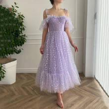Delicate Lavender Short Prom Dresses with Sleeve Hearty Vintage Homecoming Dress Tea Length 2021 Formal Evening Party Gowns 2024 - buy cheap