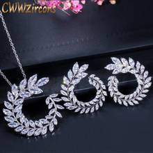 CWWZircons Fashion Women Costume Jewelry Sparkly Olive Branch Marquise Cut Cubic Zirconia Pendant Necklace and Earring Sets T087 2024 - buy cheap
