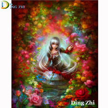 Art Cartoon 5D DIY Diamond Painting Flower Little Girl Full Square Round Drill Poster Cross Stitch Mosaic Embroidery Decoration 2024 - buy cheap