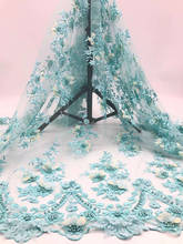 Bela primavera flor 3d contas bordado tecido de tule malha francesa africano renda/festa/vestido de casamento/saia tecido de design 5ys 2024 - compre barato