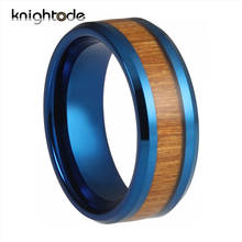 8mm Blue Tungsten Carbide Wedding Band With Wood Inlay Men Women Fashion Party Engagement Ring Beveled Edges Polished 2024 - buy cheap