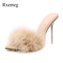 Rxemzg summer pointed toe slippers ladies sandals fashion high heels sexy party shoes woman mules thin heels slip on slippers 2024 - buy cheap