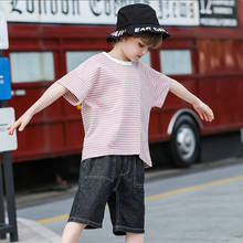 2019 Spring Summer Striped Short Sleeve T-Shirt Shorts 2 Piece Set Boy Fashion Clothes Set Letter Jeans Set For Boys 3-12 Years 2024 - buy cheap