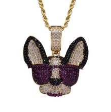 Personality Trendy Hip Hop Chihuahua Color Zircon Animal Dog Pendant Necklaces for Men Necklacce Jewelry 2024 - buy cheap