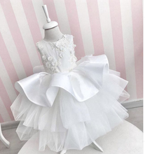 Vestido blanco de flores para niña, ropa de bebé, apliques de encaje de cuello transparente, primer cumpleaños 2024 - compra barato