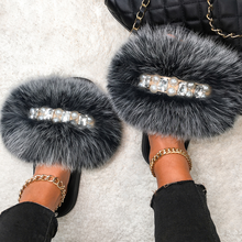 Wholesale Real Fox Fur For Slides Summer Beach Flat Slippers Women Shoes Designer Pearl Chain Furry Sandals Fluffy Flip Flops 2024 - buy cheap