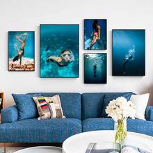 Figure oil painting blue ocean diving goddess poster gift painting canvas painting living room corridor home decoration mural 2024 - buy cheap