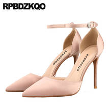 Pumps Ankle Strap Ultra Sandals 10 42 Pointed Toe Super Big Size Nude Bridal Shoes Wedding Thin 8cm Women Dress Satin High Heels 2024 - buy cheap
