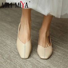 MILI-MIYA New Arrival Women Cow Leather Pumps Slip On Round Toe Solid Color Square Heels Casual Spring Autumn Shoes Size 34-39 2024 - buy cheap