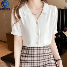 Fashion Summer Short Sleeve Women Shirts Clothes Fashion Womens Tops and Blouses Solid White Chiffon Blouse Office Shirt DROWYD 2024 - buy cheap