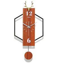 Nordic Wall Clock Wooden Living Room Decoration Wall Watches Home Decor Light Luxury Creative Golden Deer Head Kitchen Clocks 2024 - buy cheap