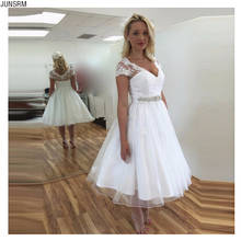 Vestidos de noiva curtos brancos, elegantes, decote em v, comprimento até o joelho, feito sob encomenda, modelo vintage, vestido de tule 2024 - compre barato