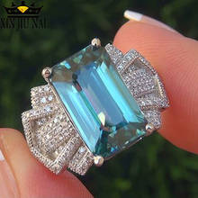 Boho Female Ocean Blue Zircon Stone Ring Cute Luxury 925 Silver Love Wedding Jewelry Promise Engagement Rings For Women 2024 - buy cheap