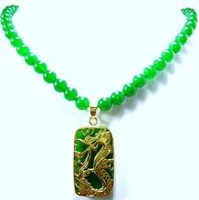 fine 8mm green natural jade /mixed white pearl necklace +lucky dragon pendant 2024 - buy cheap