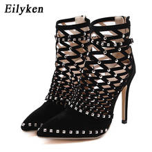 Eilyken 2022 Gladiator Sandals Summer Spring Pointed Toe Rivets Studded Cut Out Caged Ankle Boots Stiletto Heel Women Shoes 2024 - buy cheap