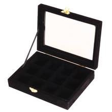 Caja de almacenamiento con tapa de cristal, 12 ranuras, para collar, anillo, gemelos, exhibición de Joyas, regalo 2024 - compra barato