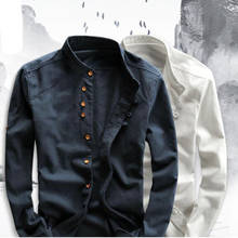 Men's Cotton Linen Shirts Long Sleeve Men Casual Slim Mandarin Collar Shirts High Quality Summer Beach Shirt plus size 6xl 2024 - купить недорого
