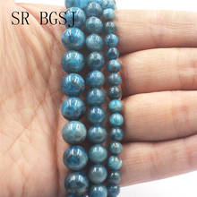 Frete grátis 6-12mm azul apatite gemas naturais contas de pedra redonda para fazer jóias diy costa 15" 2024 - compre barato