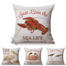 Ocean Animal Pattern Cushion Cover Lobster Crab Letter Printing Home Decoration Bed Sofa Throw Pillow Case Square Cushions Cover 2024 - buy cheap