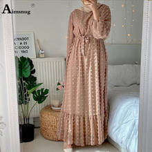 Women Elegant Long Maxi Dress Long Sleeve Patchwork Bump Dot Sashes Party Dresses Spring Autumn Femme Vintage Staight Dress 2021 2024 - buy cheap