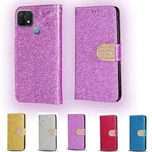 Para oppo a15s luxo glitter diamante flip couro carteira caso do telefone para oppo a15 capa 2024 - compre barato