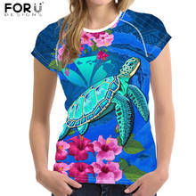 FORUDESIGNS/Гавайская морская черепаха, гибискус, 3D принт, женские футболки, Женская Повседневная дышащая одежда, женские короткие топы, Camiseta 2024 - купить недорого