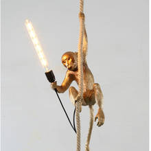 Nordic Loft Resin Monkey Chandelier Lighting Hemp Rope Pendant Lamp for Cafe restaurant livingroom bedroom Decoration product 2024 - buy cheap