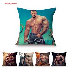 Funda de almohada decorativa de lino y algodón para hombre, funda de cojín de arte Gay de dibujos animados, Sexy, Estética de gimnasio, arte tentador muscular 2024 - compra barato