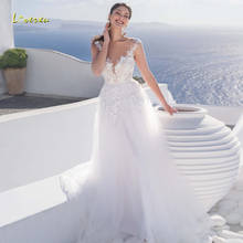 Loverxu-Vestidos de Novia de encaje con manga de casquillo, apliques de lujo, vestido de novia Vintage con botones, 2021 2024 - compra barato