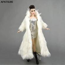 Conjunto de acessórios para boneca barbie, vestido parka, vestido de inverno super longo de pele, casaco branco e vestido de prata, roupas de moda para bonecas 1/6 2024 - compre barato