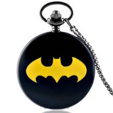 Модные черные кварцевые карманные часы с Бэтменом, винтажные мужские и женские ожерелья с кулоном, подарок 2024 - купить недорого